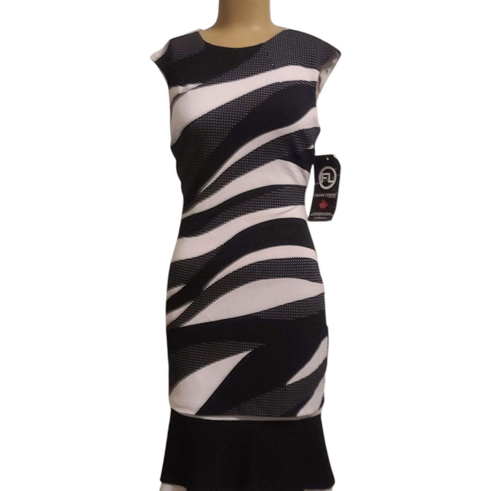 NWT Elegant Black and White Frank Lyman Midi Dress Size 4